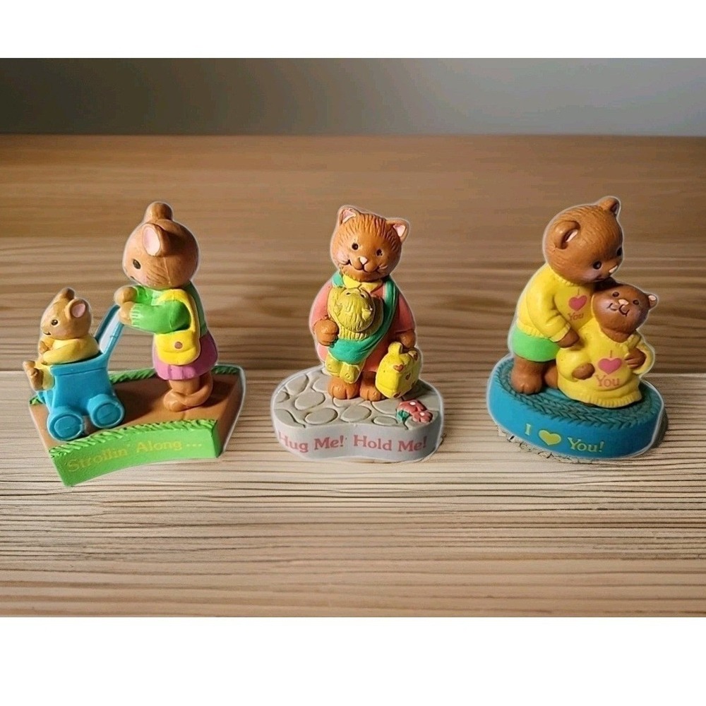 Lot 3 VTG Avon Animal Miniatures Strollin' Along, Hug Me! I Love You! Mom Gift